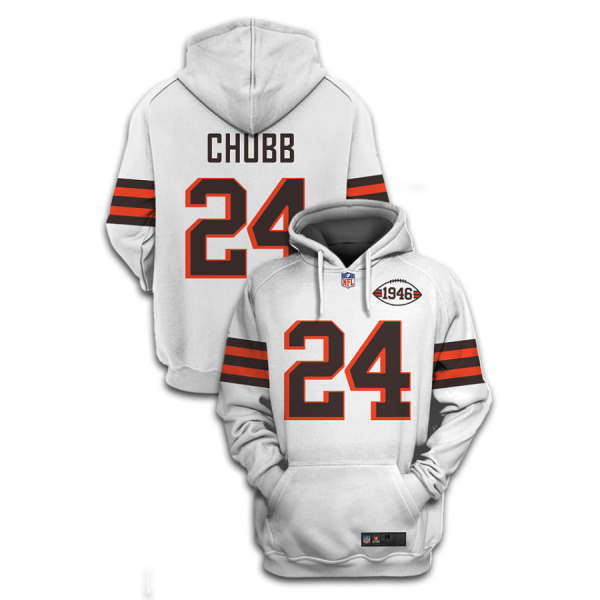 Men's Cleveland Browns #24 Nick Chubb 2021 White Pullover Hoodie Men's Cleveland Browns #24 Nick Chubb 2021 White Pullover Hoodie